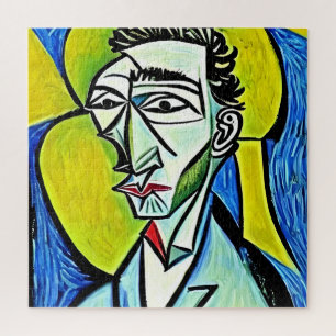 ART MAN yellow blue funny artsy ironic abstract Jigsaw Puzzle
