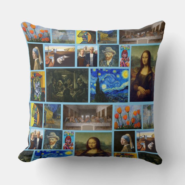 Art Masterpieces, Blue Throw Pillow (Front)