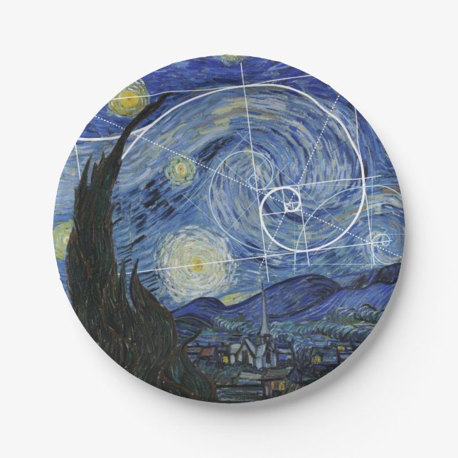  Art Meets Math, Van Gogh Meets Fibonacci Card Paper Plate (Front)