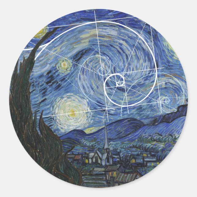 Art Meets Math, Van Gogh Meets Fibonacci T-Shirt Classic Round Sticker (Front)