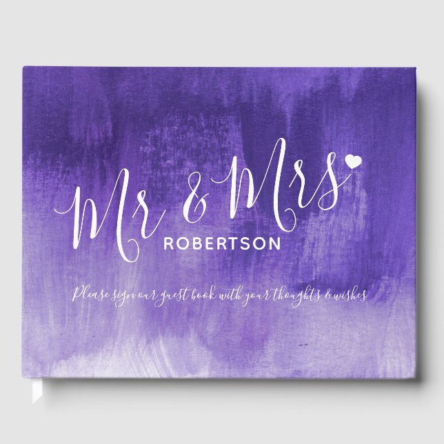 Art moderne violet foncé livre d'invités de mariag (Recto)