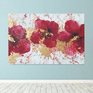 Art mural abstrait Fleur rouge et or