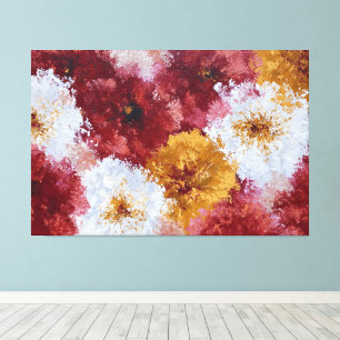 Art mural abstrait floral rouge jaune et bold