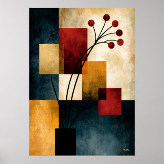Art mural abstrait géométrique Japandi Ikebana