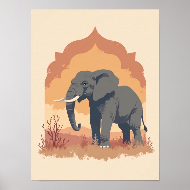 Art mural Abstrait minimaliste Boho Wise Elephant (Devant)