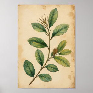 Art mural botanique vert olive antique