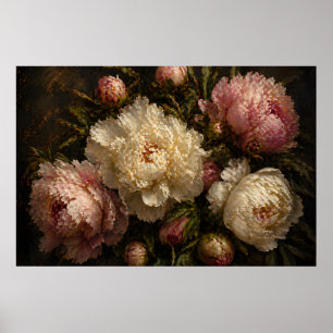 Art mural botanique vintage de pivoine