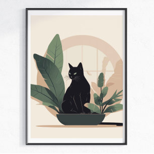 Art mural chat noir Chat minimaliste Chat bohème