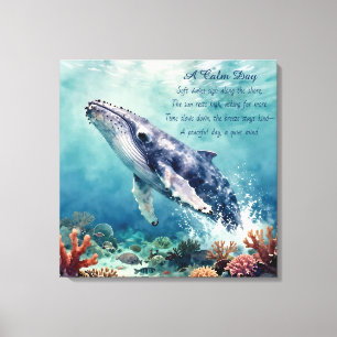 Art mural côtier aquarelle Baleine bleue océanique