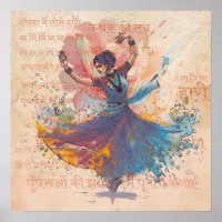 Art mural de danseuse Kathak à l'encre et aquarell