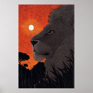 Art mural de lion de safari, silhouette de coucher