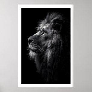 Art mural de lion noir et blanc de profil avec