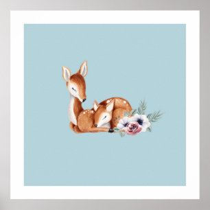 Art mural de nurserie floral forêt cerf vintage ru