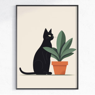 Art mural de plante Chat Noir Affiche minimaliste 