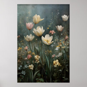 Art mural de tulipes imprimable, Prairie antique d