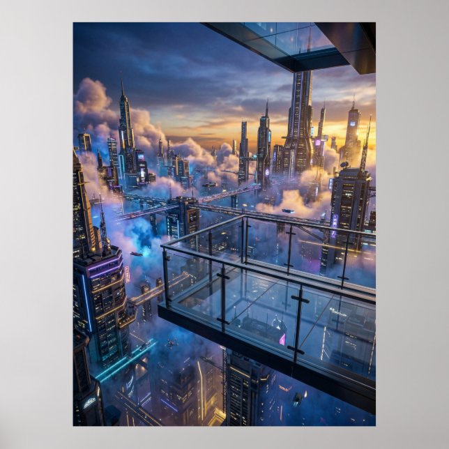 Art mural du coucher de soleil de la ville futuris (Devant)