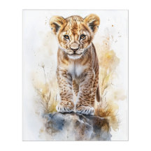Aquarelle Lion bébé - 16x20 Acrylique Art Mur