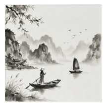 Baie d'Halong Vietnam Paysage à l'encre de Chine