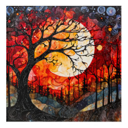 Art Mural En Acrylique Les arbres forestiers en Pleine lune