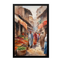 Mur acrylique Art Vibrant scène de marché traditio