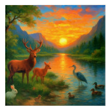 "Mystic Sunset Wildlife Harmony - Serene Nature