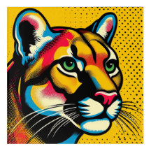 Pop Art Cougar 12 x 12 Acrylique Mur Art