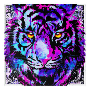 Art Mural En Acrylique Tigre Bleu - Tigre Coloré Tiger Tête Acrylique Mur