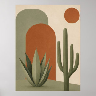 Art mural minimaliste Cactus et Agave du désert