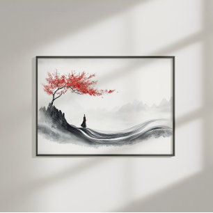 Art mural minimaliste Zen à l'encre d'érable rouge