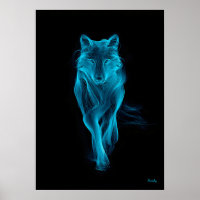 Art mural néon bleu loup futuriste en filament