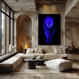 Art mural néon bleu panthère futuriste en filament