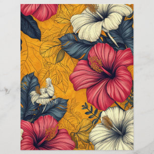Art Neuveau Vintage Tropical Flowers Orange Pink 