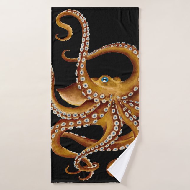 Art noir d'oeil bleu Brown de poulpe (Serviette de bain)