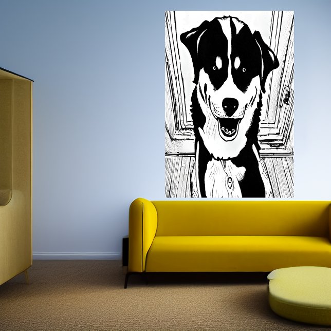 Art noir et blanc d'un chien | AI Art Poster (Créateur téléchargé)