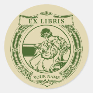 Art Nouveau 1903 Girl & Book Ex Libris Template Classic Round Sticker