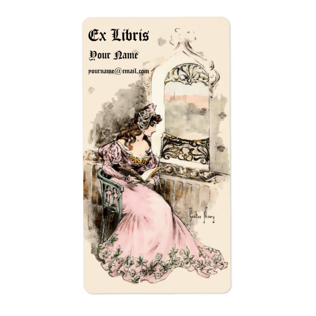 Art Nouveau 1905 Ex Libris Girl & Book Modèle (Devant)