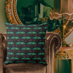 Art nouveau abstract decoration brown green throw pillow