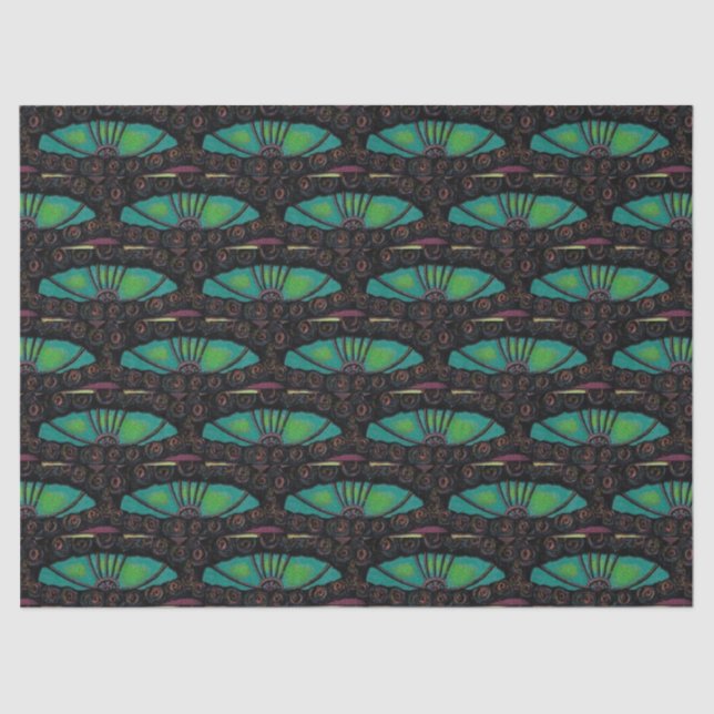 Art nouveau abstract decoration brown green tissue paper (Front)