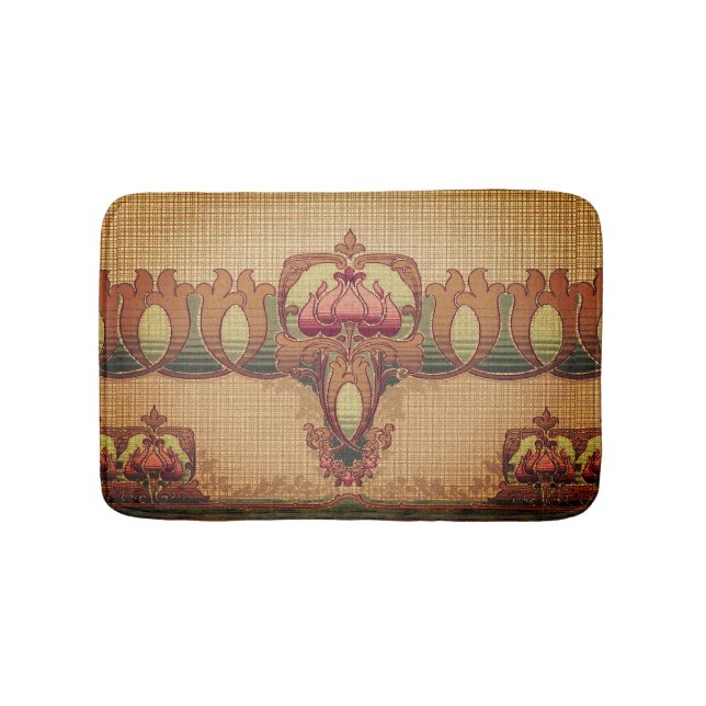 Art nouveau abstract flower burgundy red green bath mat (Front)