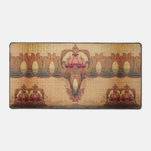 Art nouveau abstract flower burgundy red green desk mat