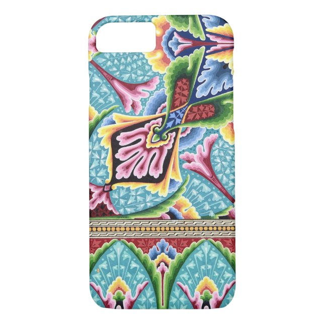 Art nouveau abstract pattern blue pink textile art Case-Mate iPhone case (Back)