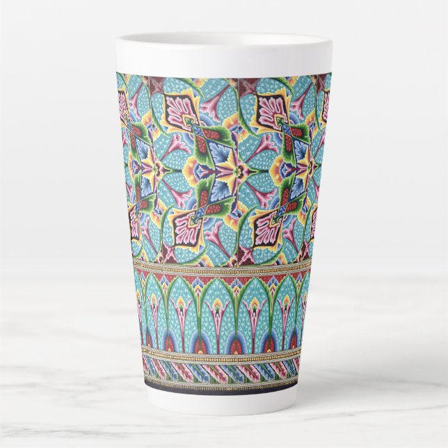 Art nouveau abstract pattern colourful textile art latte mug (Front)