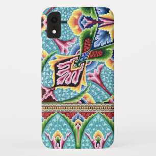 Art nouveau abstract pattern pink blue textile art iPhone XR case