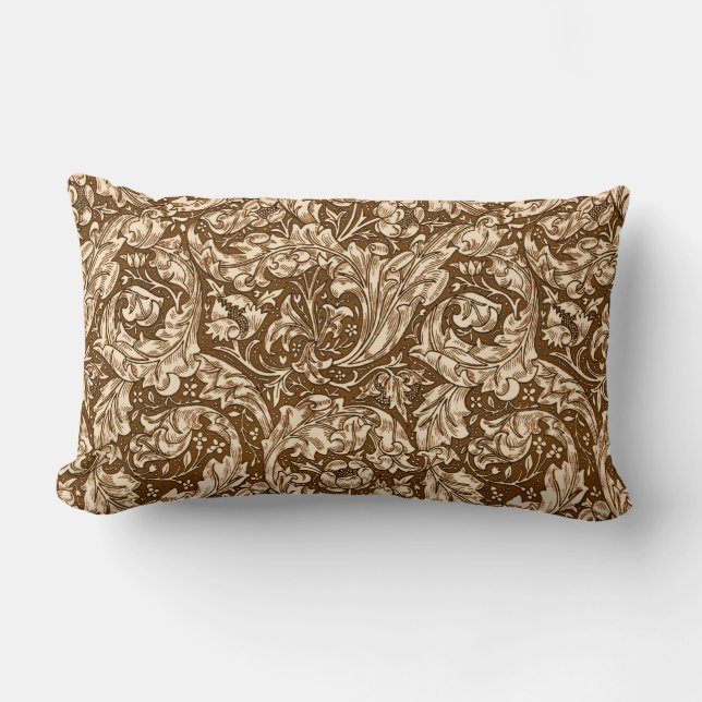  Art Nouveau Acanthus Leaves and Flowers, Brown Lumbar Pillow (Front)