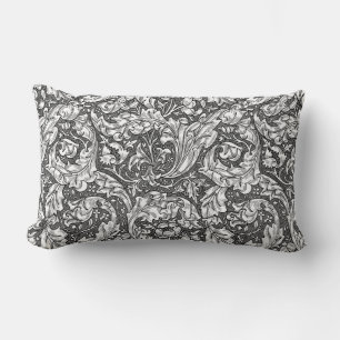 Art Nouveau Acanthus Leaves and Flowers, Grey Lumbar Pillow