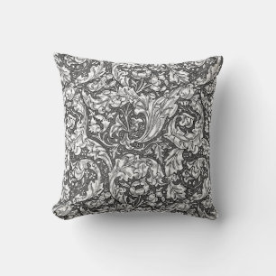 Art Nouveau Acanthus Leaves and Flowers, Grey Throw Pillow