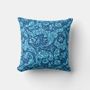 Art Nouveau Acanthus Leaves and Flowers, Sky Blue Throw Pillow