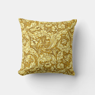 Art Nouveau Acanthus Leaves & Flowers, Mustard Gol Throw Pillow