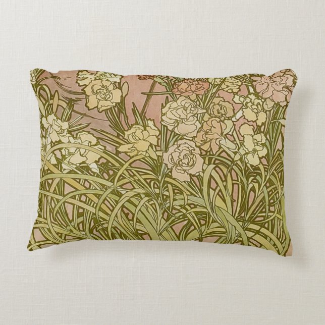 Art Nouveau Alfonse Mucha Floral carnation flowers Accent Pillow (Back)
