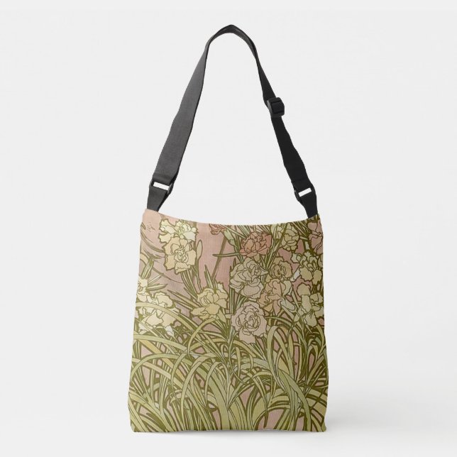 Art Nouveau Alfonse Mucha Floral carnation flowers Crossbody Bag (Front)